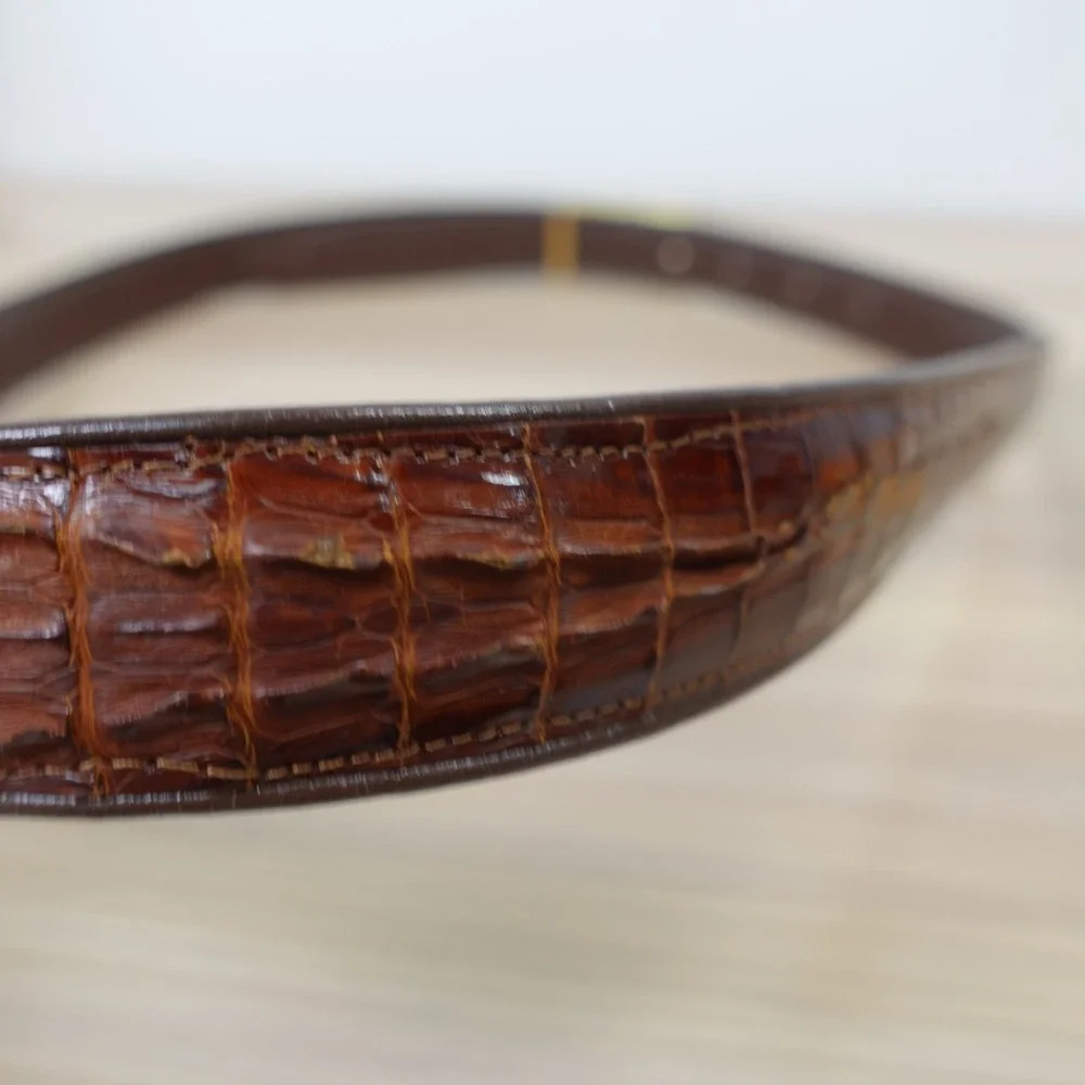 Genuine Crocodile Leather Belt 40 LARGE Brown Hornback Alligator PREMIER IMAGE